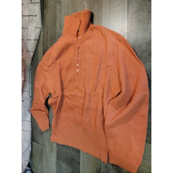 Colebrook landur lambs wool Orange quarter button up top women's collared - Picture 1 of 4